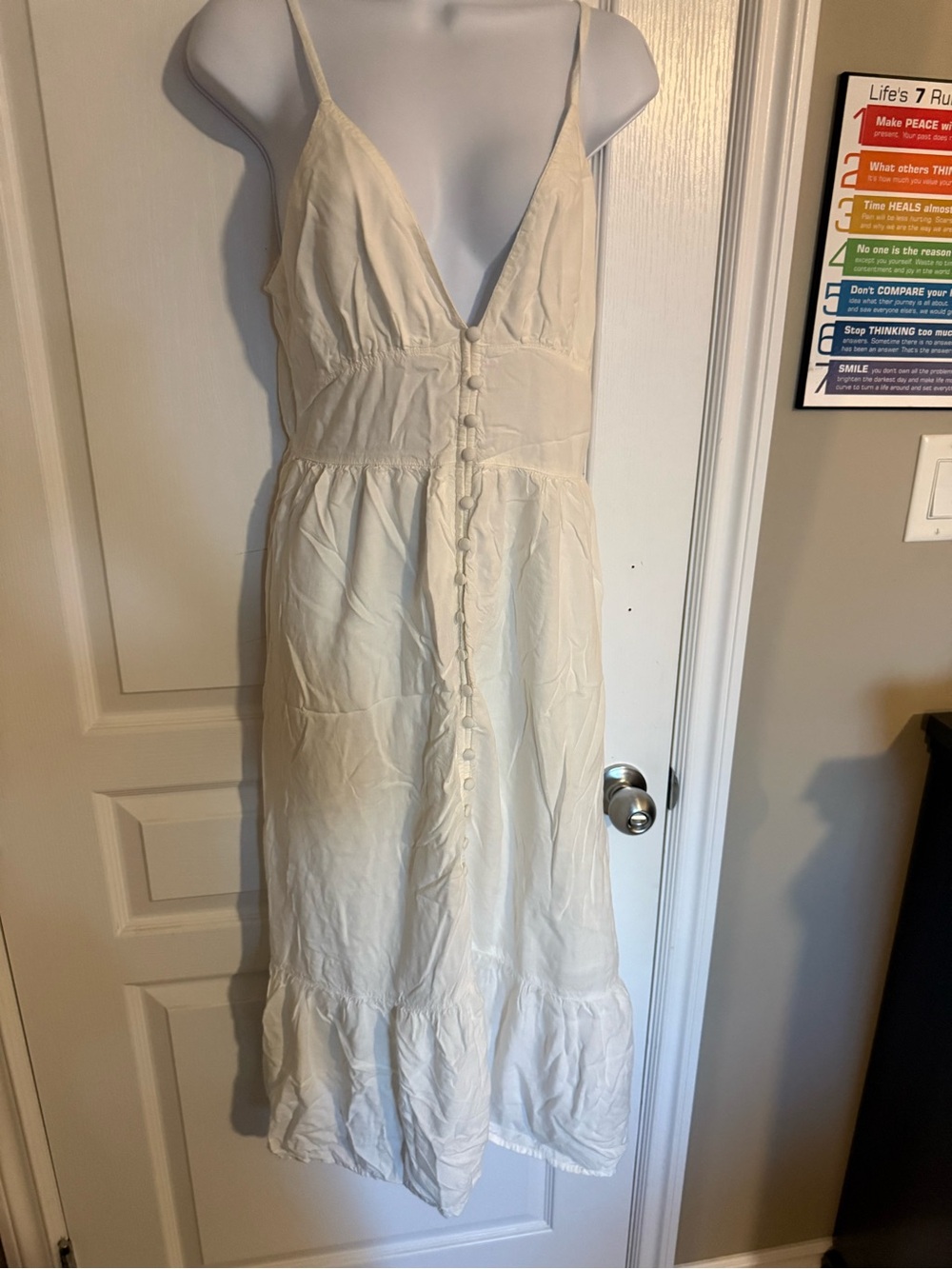 O'Neill Cream Button-Front Spaghetti Strap Maxi Dress